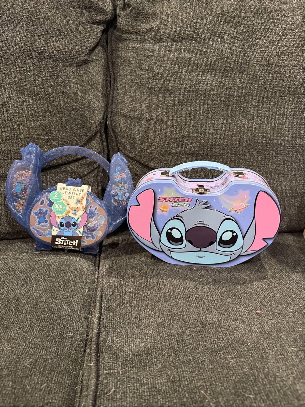 Disney Lilo & Stitch Kids Purple Blue Jewelry set with case and Carrying Tin